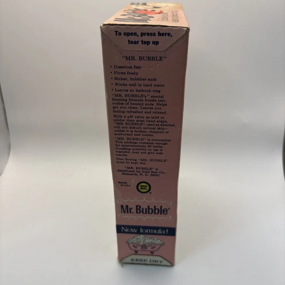 RARE Vtg 1972 MR. BUBBLE Pink Box New Formula Gold Seal Co Retro Prop NOS - Picture 5 of 7